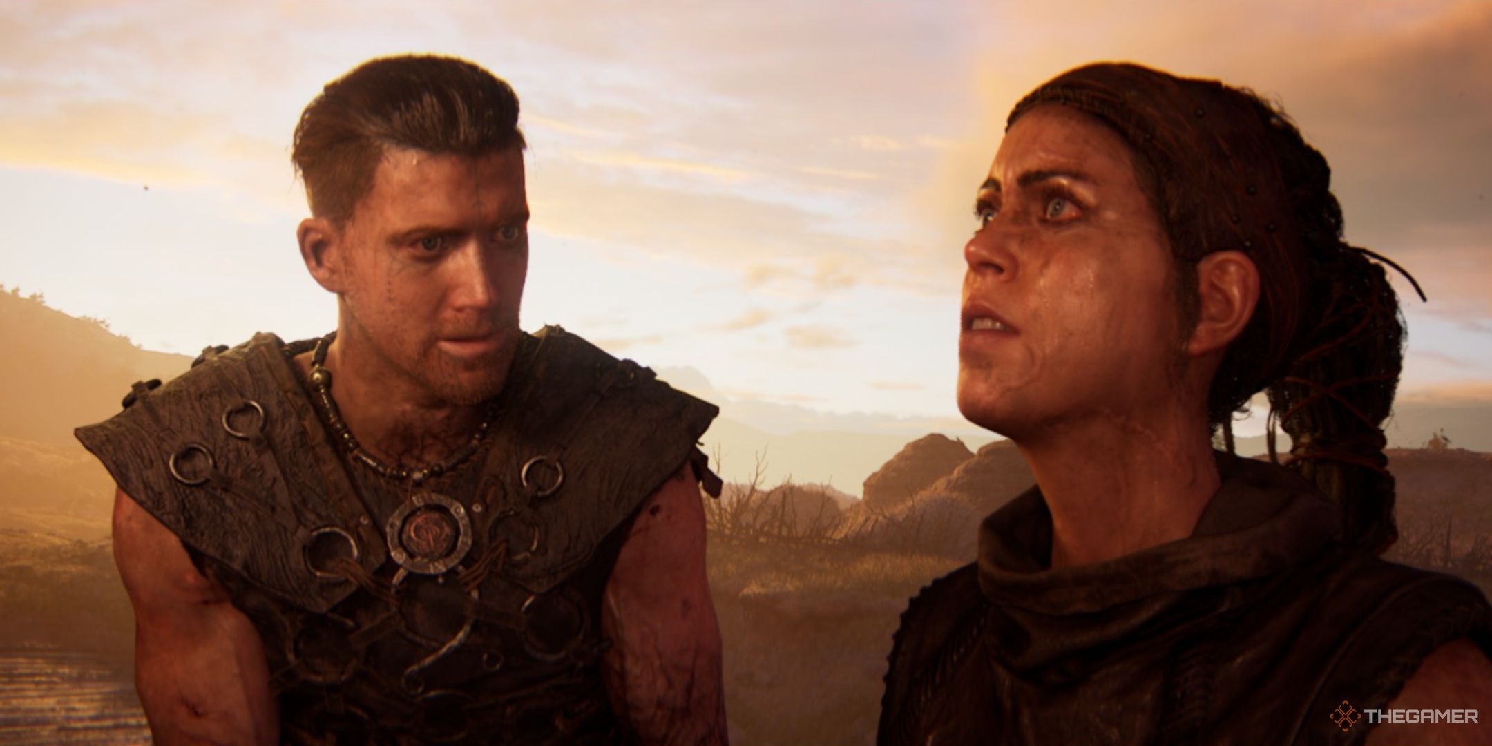 Senua et Thorgestr à l'extérieur du village draugr dans Hellblade 2