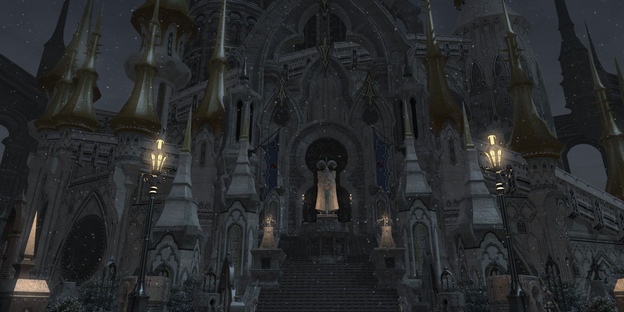 Capture d'écran de Final Fantasy 14 à l'extérieur du donjon du coffre-fort à Ishgard 