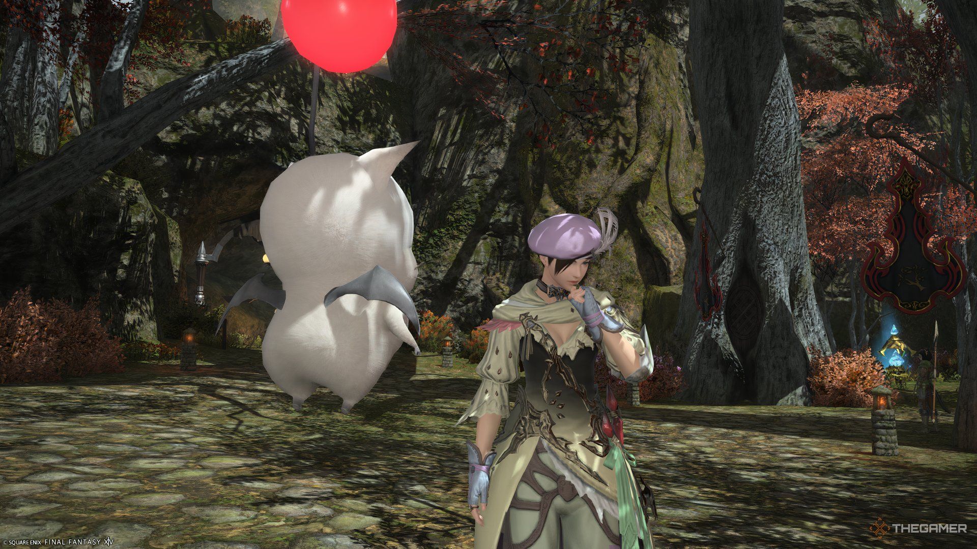 Kupopo et un Pictomancien dans Final Fantasy 14 Dawntrail.